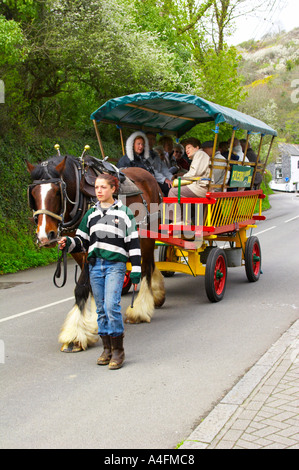 Polperro Pferd Bus Cornwall England Stockfoto