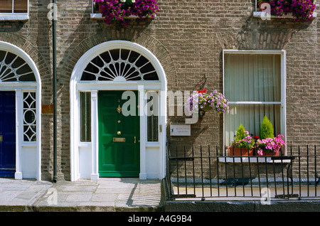 Der bekannteste Aspekt der georgischen Architektur von Dublin Irland sind die Türen, die oft in hellen Farben Mount Street gemalt Stockfoto