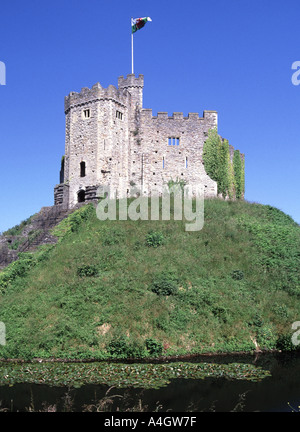 Cardiff Castle auf Rasen Hügel Stockfoto