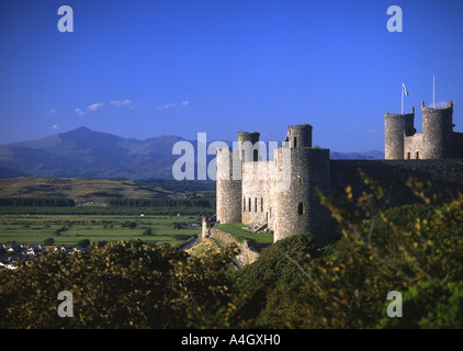 Harlech Castle Snowdon im Hintergrund Mitte Wales UK Stockfoto