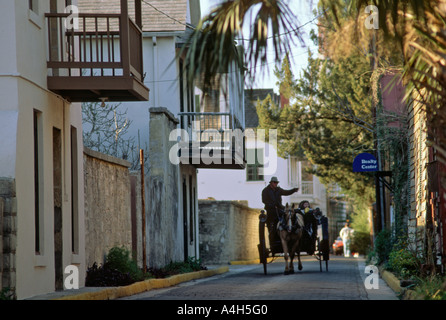 Pferd und Wagen Tour auf einer Straße in St. Augustine Florida USA Stockfoto