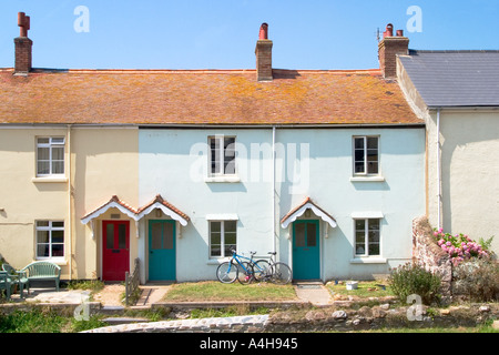 Bunte Hütten an Hope Cove South Hams Devon England Stockfoto