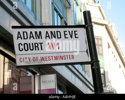 Adam & Eve Gericht Straßenschild Stockfoto