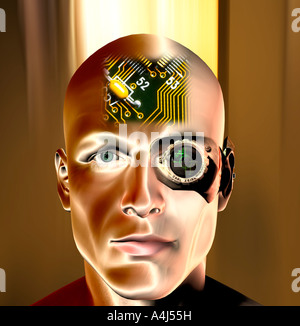 konzeptionelle futuristische 3D Computer generierte männlichen Roboterkopf Stockfoto