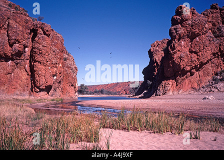 Der Finke River in Glen Helen Gorge, West MacDonnell Range Nationalpark, Northern Territory, Australien. Stockfoto