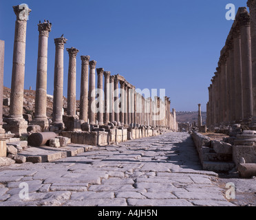 Cardo Maximus mit Säulen, antike Stadt Jerash, Maan, Irbid, Jordanien Stockfoto