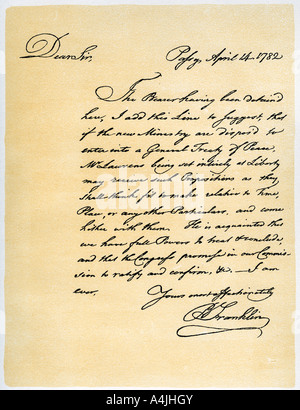 Brief von Benjamin Franklin zu David Hartley MP, 14. April 1782. Artist: Benjamin Franklin Stockfoto