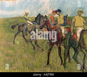 "Pferde mit Jockeys', 1910. Künstler: Edgar Degas Stockfoto