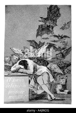 "Der Schlaf der Vernunft gebiert Ungeheuer", 1799. Künstler: Francisco Goya Stockfoto