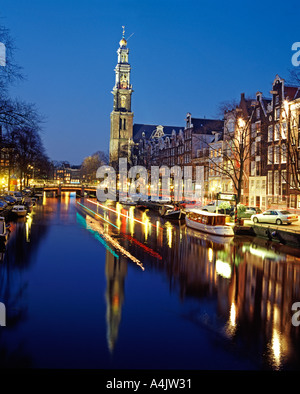 Prinsengracht Kanal und Westerkerk, Amsterdam, Holland Stockfoto