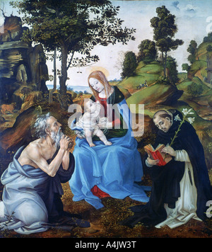 "Die Jungfrau mit Kind und den Heiligen Hieronymus und Dominic', c 1485. Artist: Filippino Lippi Stockfoto