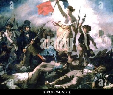 "Die Freiheit führt das Volk", 1830. Künstler: Eugène Delacroix Stockfoto