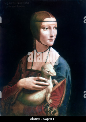 "Portrait von Cecilia Gallerani, Dame mit Hermelin', c 1490. Künstler: Leonardo da Vinci Stockfoto