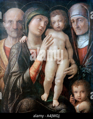 "Heilige Familie mit der hl. Elisabeth und St. Johannes der Täufer als Kind', c 1495-1500. Artist: Andrea Mantegna Stockfoto