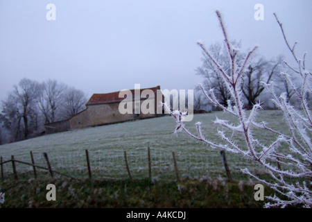 Frostiger Morgen in Frankreich Stockfoto