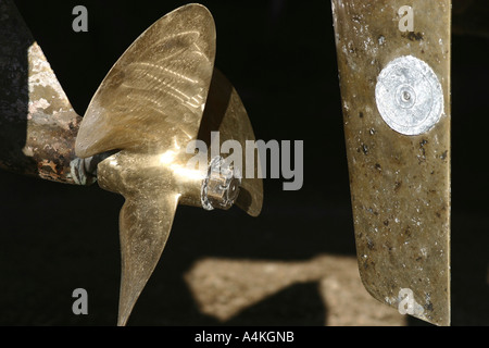 Boot Propeller und Ruder, close-up Stockfoto