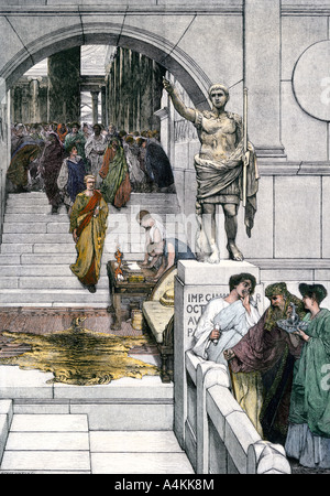 Die Bürger treffen mit Agrippa im alten Rom in der Zeit des Kaisers Augustus. Hand - farbige Holzschnitt Stockfoto