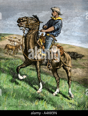 African-American Buffalo Soldier ein Pferd reiten frisch aus der Herde der 1880er Jahre. Hand - farbige Holzschnitt von Frederic Remington Abbildung Stockfoto