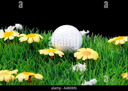 weiße Golfball auf grüne Fairway - schwarzen Hintergrund Stockfoto