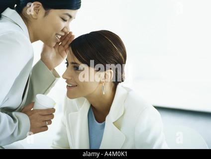 Zwei Geschäftsfrauen, einer anderen Flüstern Stockfoto