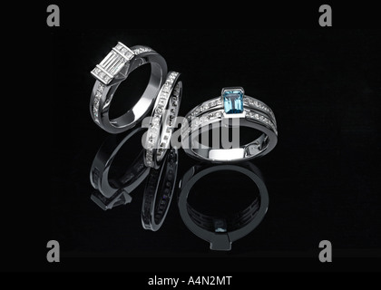 Drei Diamant Set Ringe mit Reflexion Stockfoto