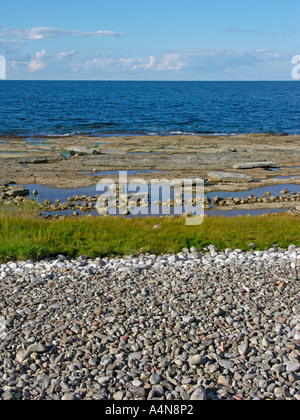 steinerne Bank an Olands Norra Udden Nordpunkt der Insel Öland Stockfoto