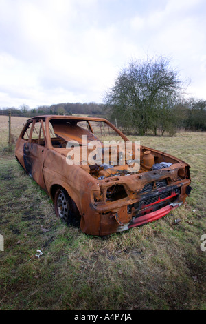 Verlassenes Auto im Feld Stockfoto