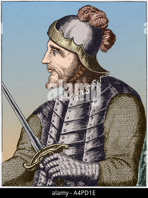 Porträt der spanische Entdecker Vasco Nunez de Balboa, der gutgeschrieben wird, wobei der erste Europäer, der den Pazifischen Ozean zu sehen. Stockfoto