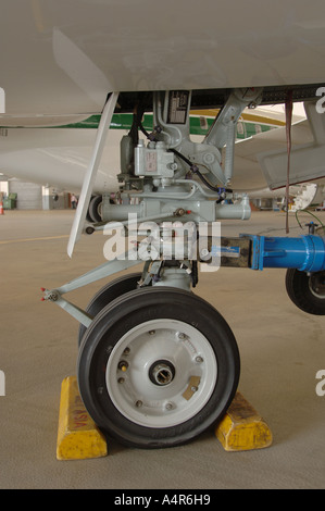 Fahrwerk, Räder eines Flugzeugs, blockiert Stockfoto