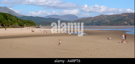 Panorama am Strand von Portmeirion, Porthmadog, Gwynedd, Wales, UK Stockfoto