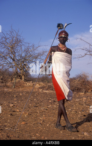 Schöner Samburu Krieger oder Moran Kenia in Ostafrika Stockfoto