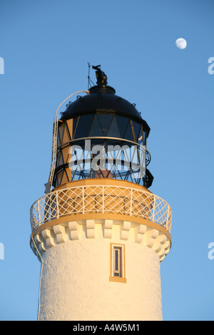 Mull of Galloway Leuchtturm und Mond, Schottland Stockfoto