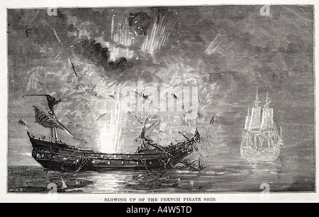 Explodieren, Explosion Segel Schiff Boot Schwarzpulver zerstören Waschbecken Krieg Kampf Tarif Meer Schwimmer nautischen marine maritime Feuer brennen Schutt Stockfoto