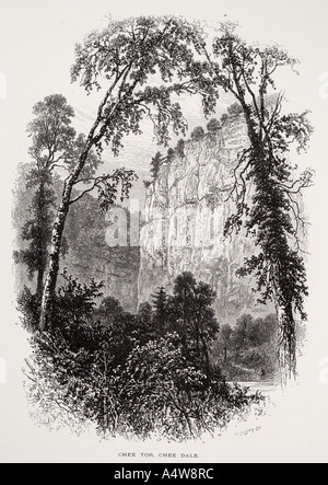 Chee Tor Dale Peak District Nationalpark Derbyshire Kalkstein Schlucht Fluss Wye weiß England UK United Kingdom GB Great Britain Stockfoto