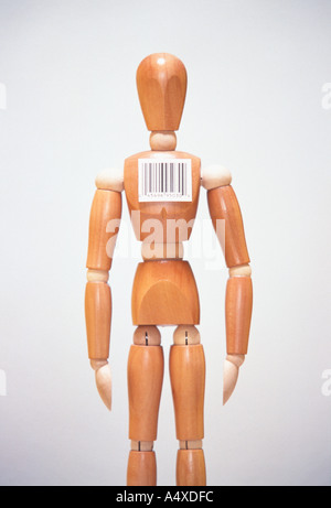 Mannequin mit Barcode auf Brust Stockfoto