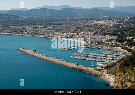 Blick vom Cap Antoni am Hafen, Javea, Xabia, Costa Blanca, Spanien Stockfoto