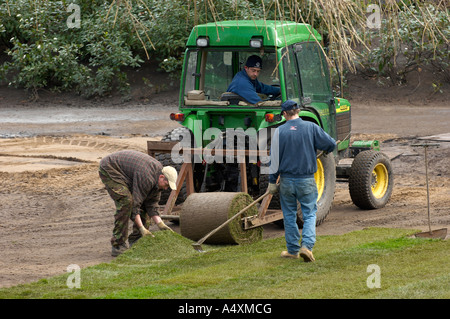 Auftragnehmer verlegen Rasen Rasen Stockfoto