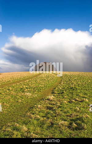 Sturm Annäherung erfolgt mit Hagel und extremer Kälte auf Win Green Hill, Wiltshire Stockfoto