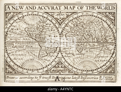 Antike Landkarte von der Welt von Petrus Kaerius 1646 von John Speed Aussicht der berühmten Gegenden der Welt-1675 JMH0981 Stockfoto