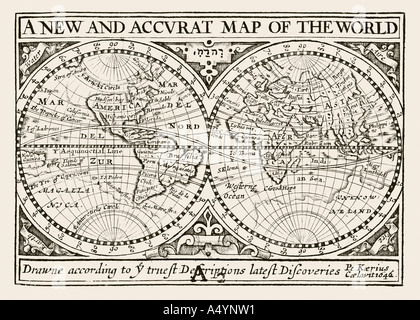 Antike Landkarte von der Welt von Petrus Kaerius 1646 von John Speed Aussicht der berühmten Gegenden der Welt-1675 JMH0982 Stockfoto