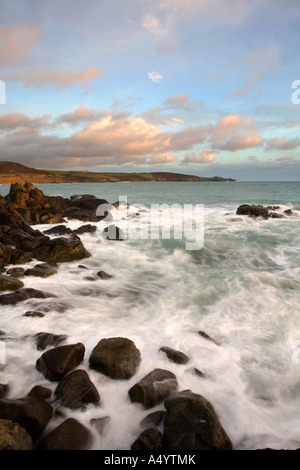 Sonnenuntergang von Perranuthnoe mit Blick auf Cudden Punkt cornwall Stockfoto