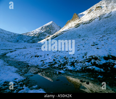 Irland, County Kerry, Glencar Gegend Irlands höchste Gebirge Winter schneebedeckt, Schönheit in der Natur, Stockfoto