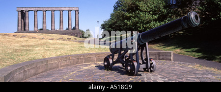 Cannon und die Spalten der unvollständige national monument Carlton Hill Edinburgh Schottland Großbritannien Stockfoto