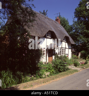 Reetgedeckte schwarze und weiße Häuschen, Bredon, Worcestershire, England, UK, Europa Stockfoto