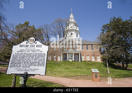 Historische Markierung vor Maryland State House in Annapolis, Maryland USA Stockfoto