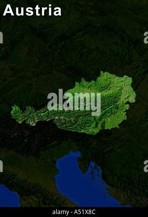 Hervorgehobene Satellitenbild von Österreich, mit Text Stockfoto