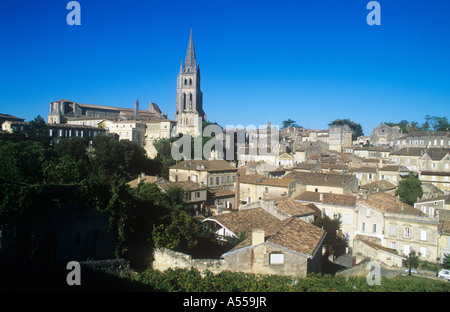 Blick auf die Stadt, St Emilion, Gironde, Frankreich Stockfoto