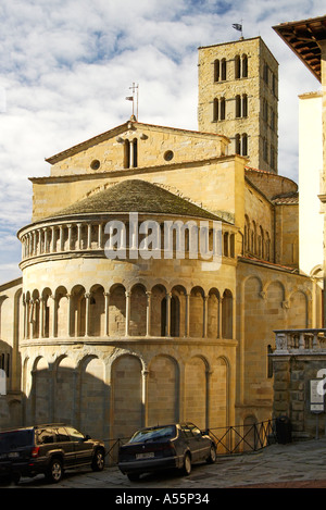 Die gerundeten hinteren Apsis Pieve Pfarrei Kirche der Santa Maria Arezzo Toskana Italien im 9. bis 11. Centurie gebaut Stockfoto