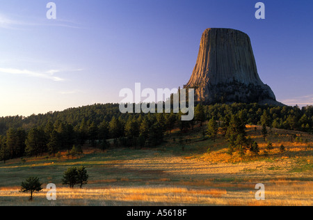 Wyoming Devils Tower National Monument am frühen Morgen Blick vom Höhenweg Joyner Stockfoto