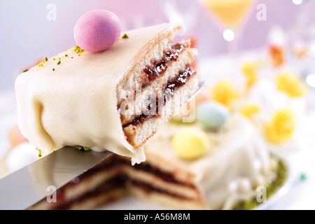 Stück Torte Marzipan, Nahaufnahme Stockfoto